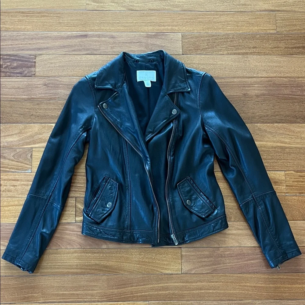 Caslon Nordstroms Super Soft Black Leather Moto Jacket Removable hoodie XXS - Picture 2 of 6